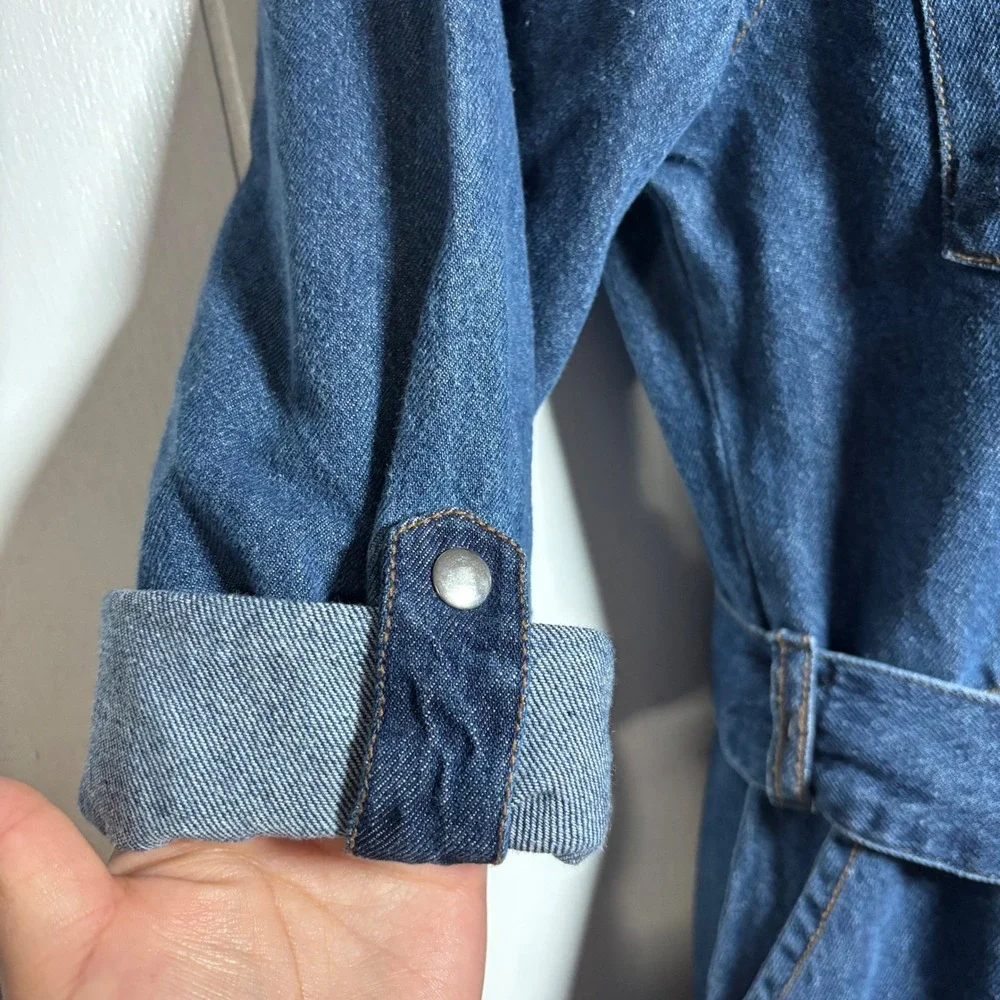 Friends Like These Denim Belted Midi Shirtdress Medium Wash Sz 4 Utility Rodeo - Picture 5 of 9